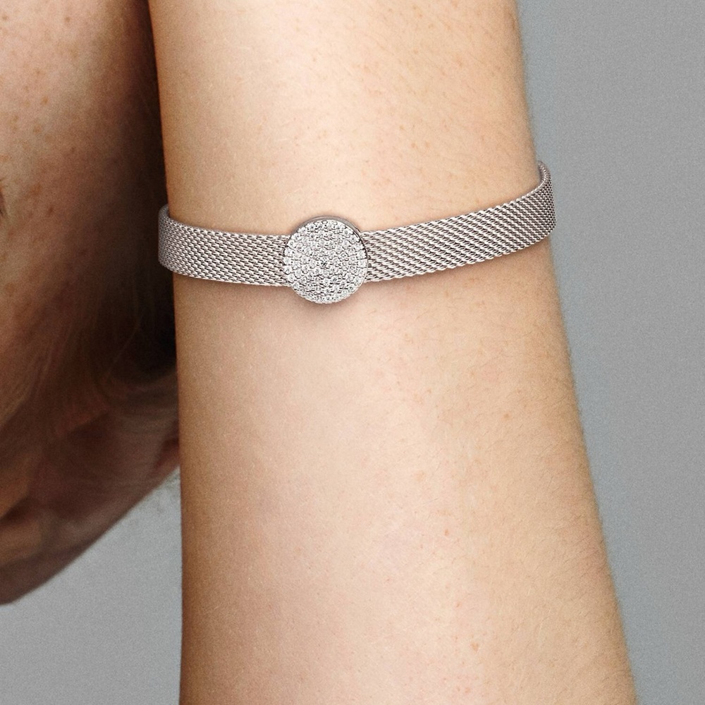 Pandora Silver Mesh Bracelet with Pavé Disc - Picture 13 of 14
